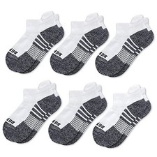 Kids' Athletic Cushion Ankle Socks 6 Pairs Low Cut Heel Tab for Large White