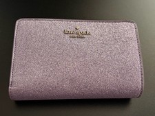 Kate Spade Lavender Glitter Bifold Wallet Card Slots 8 ID Pocket Authentic