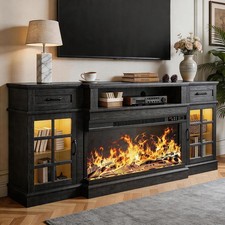 MXV 70" Fireplace TV Stand, 3-Sided Glass Fireplace and Modern Entertainment Cen