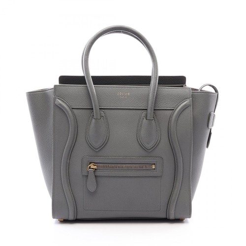 CELINE Luggage micro shopper Hand Tote Bag 167793 leather Gray Used Women