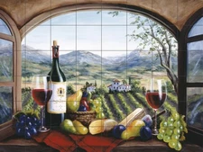 Ceramic Tile Mural Kitchen Backsplash - Rich Harvest in Reds-Wine Landscape Art
