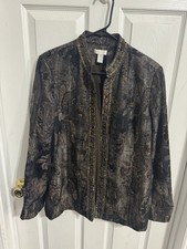 Chicos Size 2 Shireen Blazer Classic Jacket Bejeweled Shimmery Brown