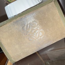 Authentic Loewe Anagram Leather Clutch Wallet Green Organizer Pouch Vintage