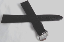 7 11/16" 196mm VINTAGE Black Genuine Lizard 15mm Watch Band Silver Tone Buckle