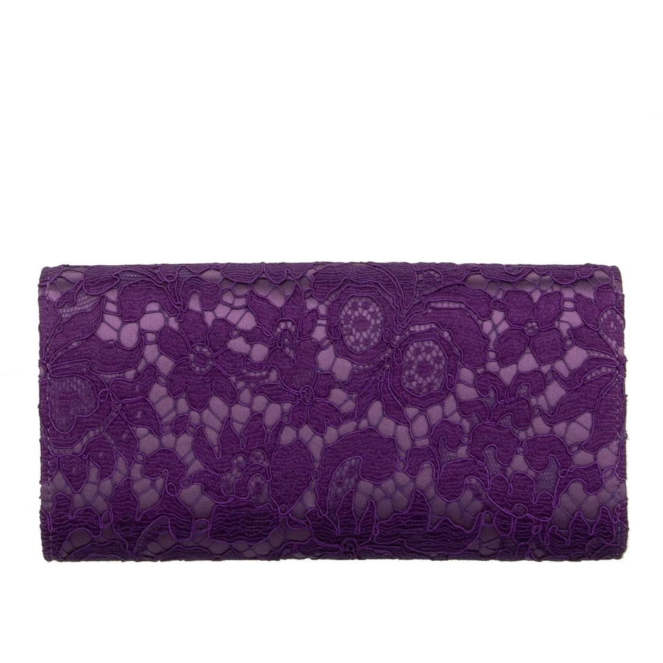 DOLCE & GABBANA Taormina Flower Lace DG Logo Satin Clutch Crossbody Bag Purple - Image 3 of 4