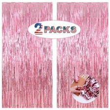 Pink Backdrop Curtain for Party Decorations -6.5x8.2ft Pack of 2  Pink Strea...