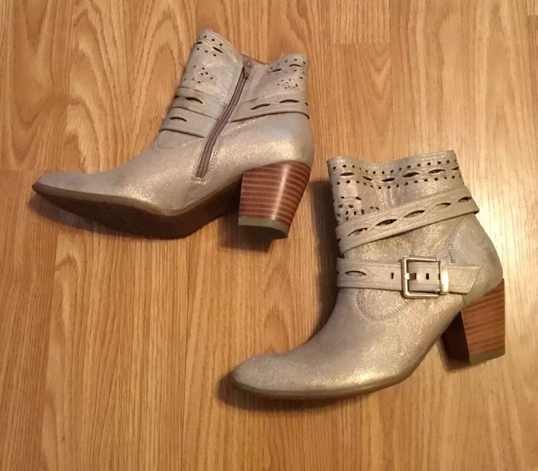 Sundance Catalog MAM ZELLE Metallic Gold Ankle Boots Excellent ~ Size 37 / 6.5