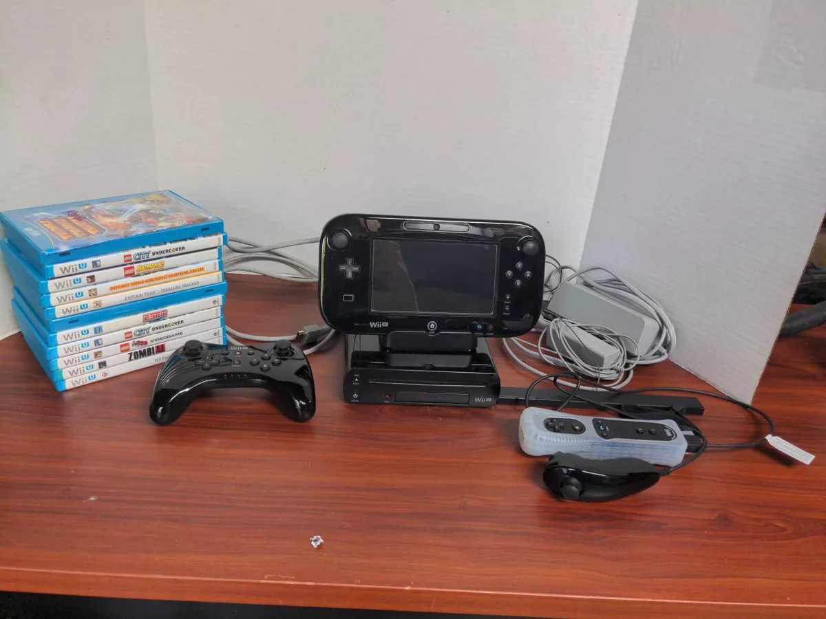 Nintendo Wii U Black CONSOLE No Game Pad + Sensor Bar & Some +Has Mario  Kart 8