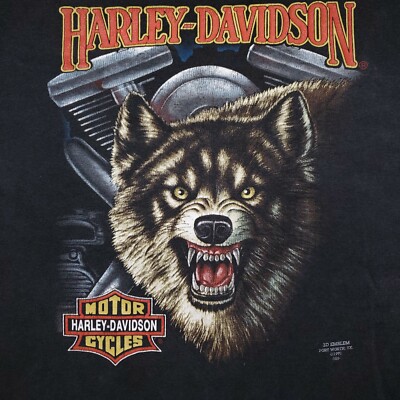 トップス Harley-Davidson 3D dog Truckers Only T 1987 VINTAGE 80s TRUCKERS ONLY 3D EMBLEM T-SHIRT MEN SZ XL