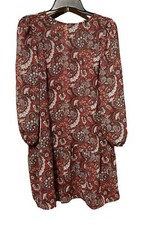 EUC  Ann Taylor Loft Shimmer Paisley Flounce Tunic Size XS Crimson Spark