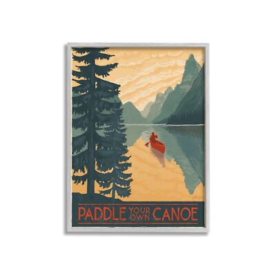 Stupell Industries Paddle Your Own Canoe Phrase Mountain Lake Adventure, Desi...