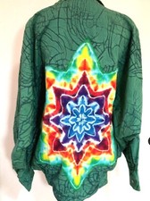 DreamStar Vtg Cotton Jacket Tie-Dye Emblem Batwing Sleeves Hippie Fun Funky XL
