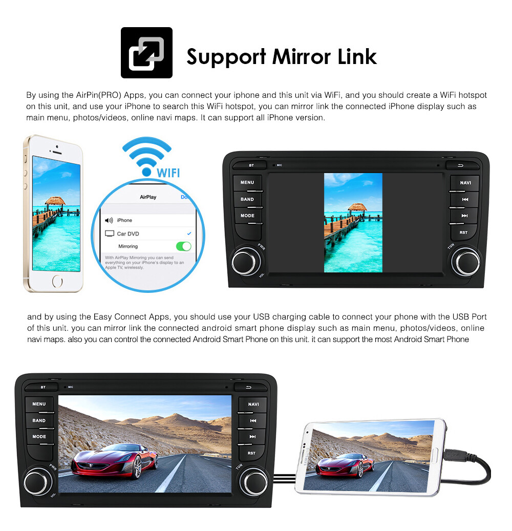 For Audi A3 2003-2013 Car Stereo Radio Fit Apple Carplay Android Auto GPS Wifi E