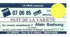 RARE / CONCERT TICKET - ALAIN BASHUNG LIVE IN PARIS 1985 RITA MITSOUKO