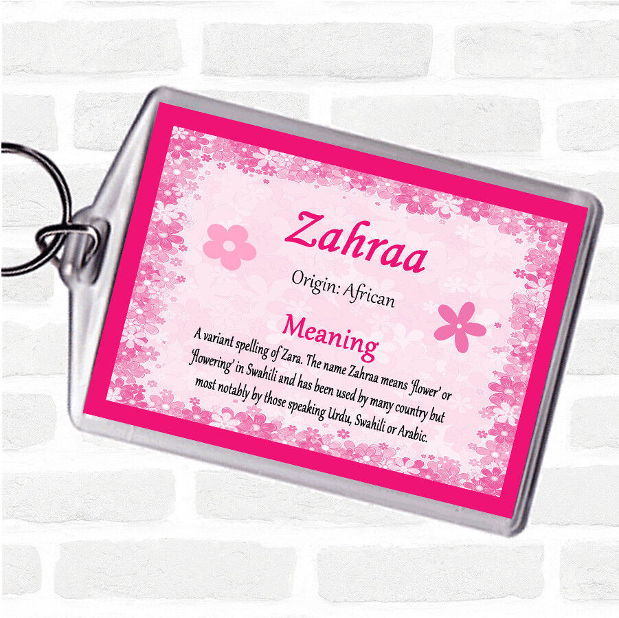 Zahraa Name Meaning Bag Tag Keychain Keyring Pink | eBay