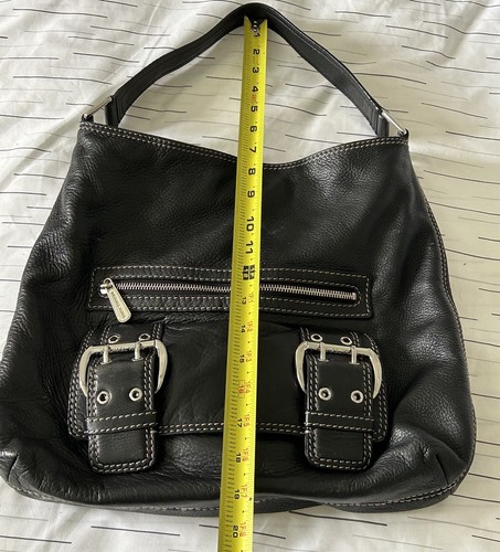 Michael Kors Black Pebbled Leather Shoulder Bag Silver Buckle Front Flap Pocket - Picture 21 of 24