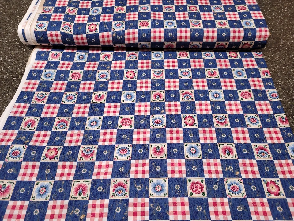 Faux Patchwork Floral Gingham BTY The Kesslers Concord SELVEDGE STAINS - Image 3 of 4