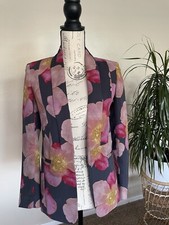 Rachel Roy Blazer Floral Black Pink Open Fron...
