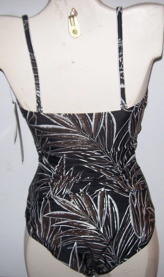 NEW GOTTEX SWIMSUIT 1 pc one piece tank bathing suit brown Bamboo Garden size 10 - Image 3 of 3