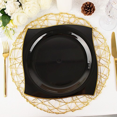 10 Square 10 in Disposable Salad Plastic PLATES Wavy Gold Trim Party Tableware - 第 8/17 張圖片