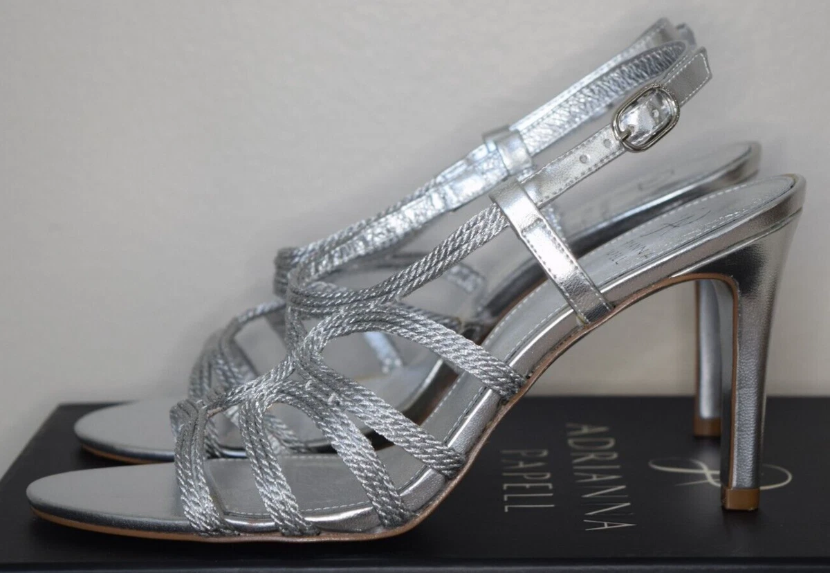 Adrianna Papell Amena Silver Metallic Rope Sandals Heel Size 8M