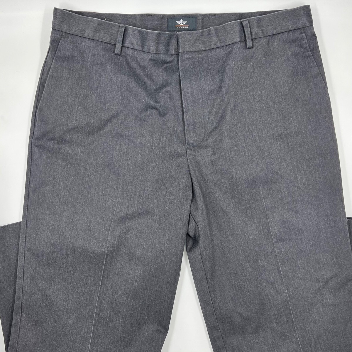 Dockers Mens Dress Pants Size 38/29 Gray Polyester Stretch Flat