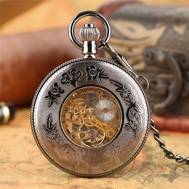 Copper Pocket Watch Skeleton Hand Winding Mechanical Gift for Men ...