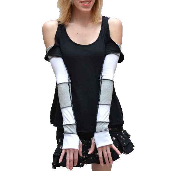 Long Cotton Arm Warmers Gray White Striped Patchwork Gloves Thumb Holes Driving
Opens in a new windo