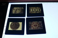 vier tolle alte Farbdias - Detailfotos 100 Mark Schein und  1 Mark Stück