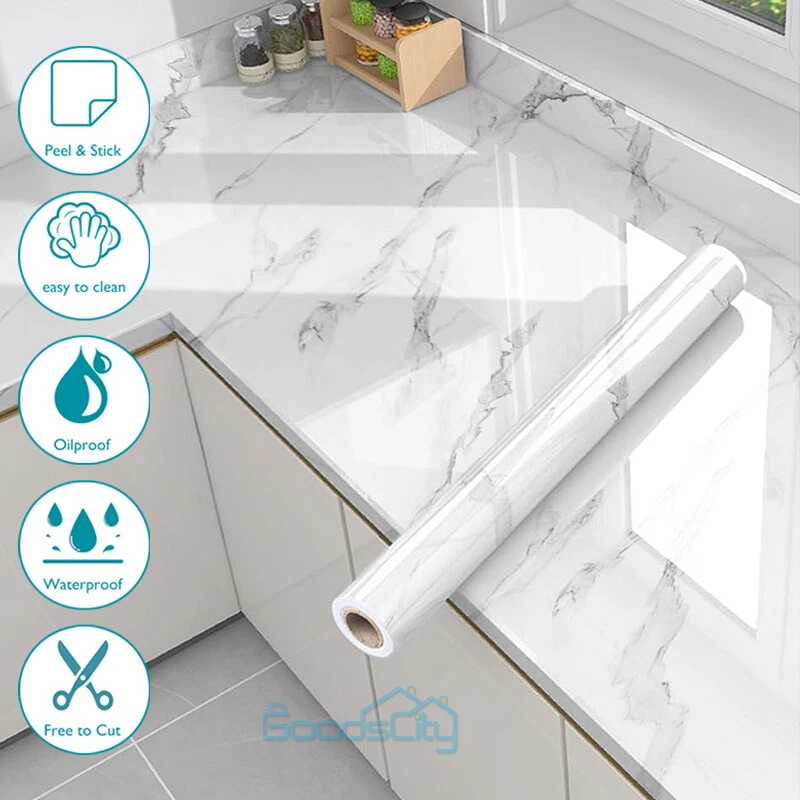 Papel vinílico de contacto de mármol autoadhesivo pelar palo papel tapiz encimera de cocina Foto 3 de 4