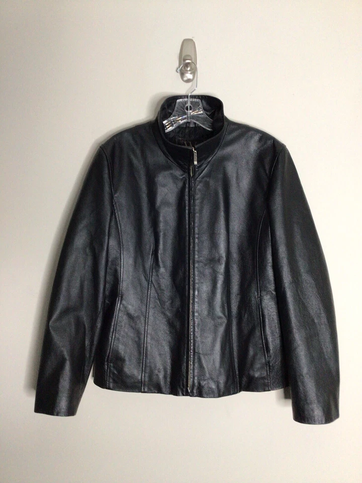 Chaqueta de Cuero W New York by Winlit L Negra Cremallera Completa Bolsillos Frontales Flexible