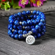 Lapis Lazuli Blue  Mala Prayer 108 Beads Healing Spiritual Protection Bracelet