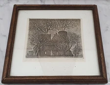 Small Russian USSR Black &White Etching 1983 Kalinigrad Region Signed Cathedral