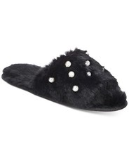 INC Women's Slippers Black Faux Fur with Pearls Size Large 9-10 Brand-NewInBox
