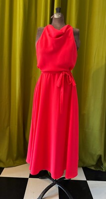 Amanda Uprichard Coral Sleeveless Drape Neck A-Line Dress w Cinched Waist Size M