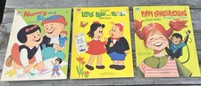 Juego de 3 muñecas de papel Little Lulu Tubby Nancy Sluggo Pippi Longstocking vintage años 70