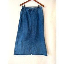 Vintage Talbots Denim Midi Maxi Skirt A-Line Waist Tie Size 10 Pockets 90's Y2k