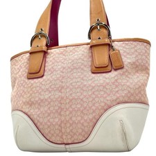 Excellent condition Coach hand canvas tote bag in pink with signature pattern, m