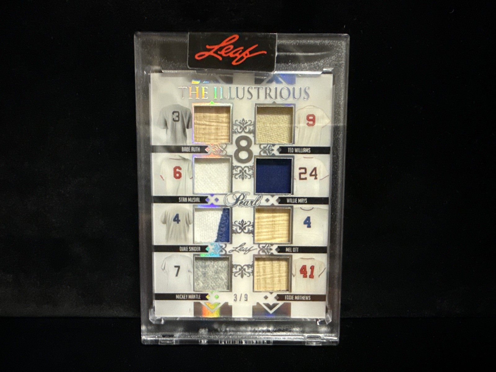 2022 Leaf Pearl 3/9 Game Used Jersey Bat Babe Ruth Mickey Mantle Williams Ott Fm