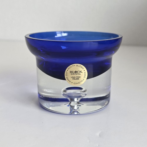 Block Crystal Stockholm Cobalt Blue Votive Candle Holder Bubble Poland READ Flaw