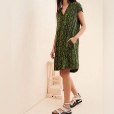 Anthropologie Rachel Tunic Dress Size S Sleeveless Split V Olive Black Size S