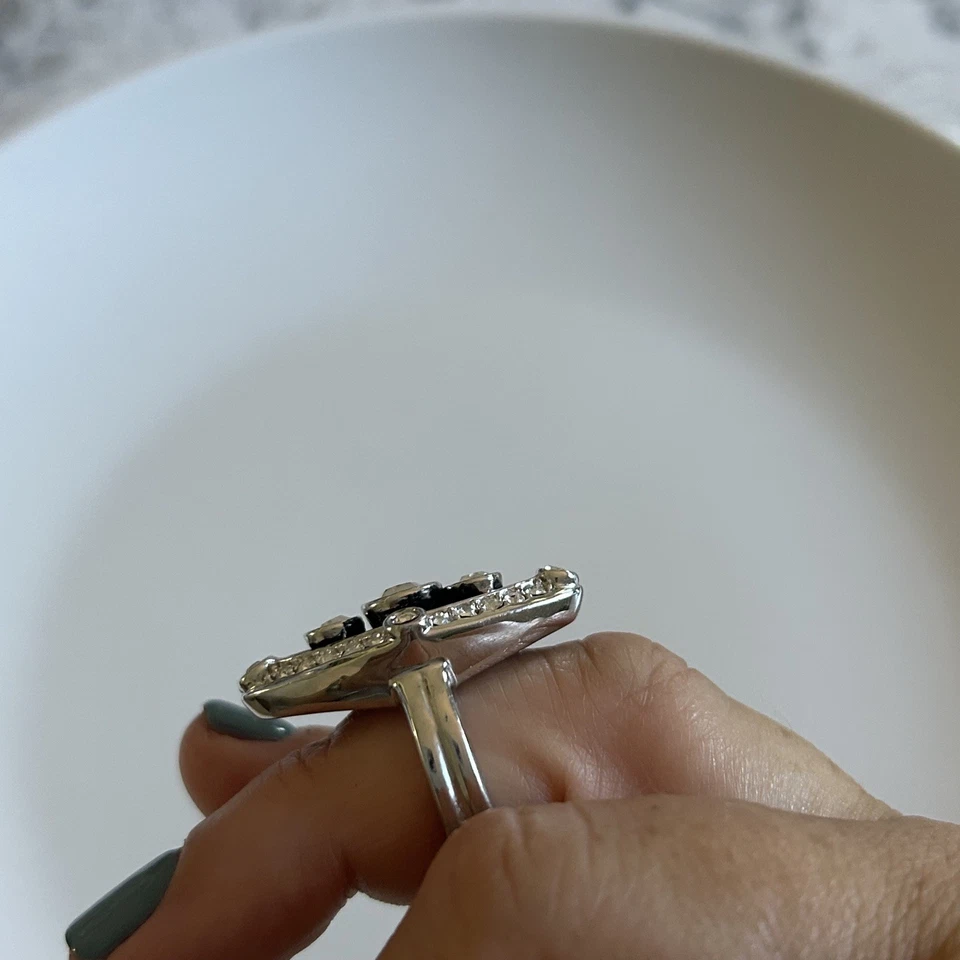 Lia Sophia “Surge”  Cubic Zirconia & Crystals Silver Tone Statement Ring Sz 7 - Image 3 of 4