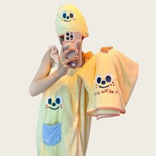 4 Pcs Cartoon Coral Fleece Bath Towel Set Wearable Bath Towel