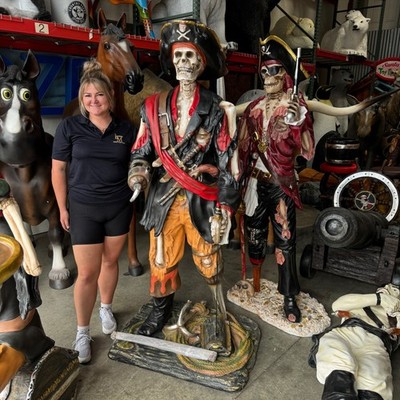 Pirate Captain Hook Skeleton Life Size Resin Statue Treasure