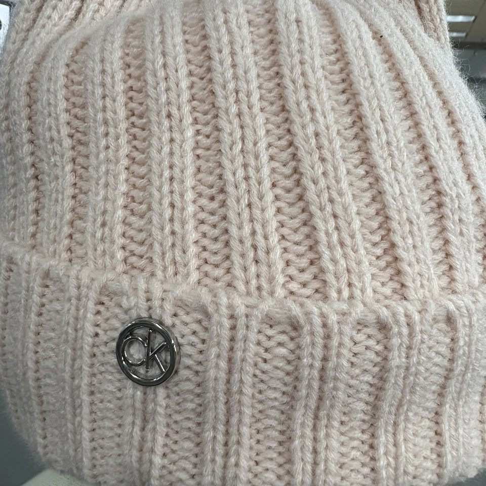 Calvin Klein Pink Beanie Toque Faux Fur Pom Womens One Size Acrylic Blend Lined - Image 2 of 4