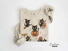 cat halloween sweatshirt retro