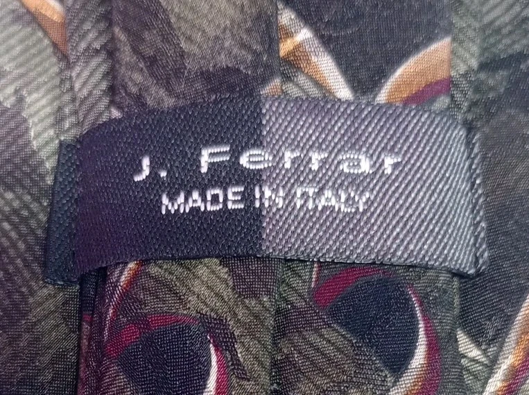 J. Ferrar 100% Silk Tie Made In Italy Green And Brown - Image 2 of 3