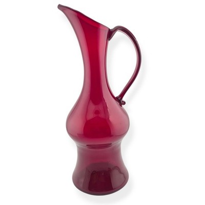 MCM Zbigniew Horbowy Ruby Red Art Glass Pitcher Sudety Poland Vintage Jug 15 