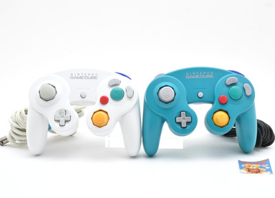 Lot 2 Nintendo GameCube Controller White Emerald Blue Set Tested Good GC Japan