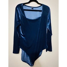 Old Navy Velvet Bodysuit Womens XL Blue Excellent Square Neck Long Sleeve